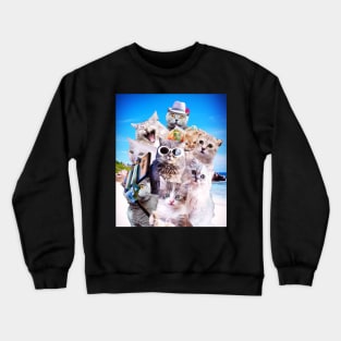 Kitten Cat Selfie On Beach Crewneck Sweatshirt